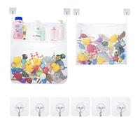 GOTH Perhk 2 Pack Bath Toy Organizer Bathroom Storage Net, Strong Storage Mesh Bag with 6 Suction Hooks for Kids, Toddlers & Baby (White)