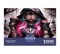 Goth Pink Hair Girl 1000 Pieces Jigsaw Puzzle Dark Gothic Edge Premium Jigsaw Puzzle Thick Cardboard Impossible Hard Challenging Relaxation Creativity Gift Giving for Adults 38x26cm/1000pcs