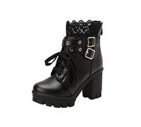 Goth Platform Chunky High Heels Ankle Boots Lace Buckle Gothic Cosplay Booties Zipper Punk Shoes Block Heel Com bat BIK er Zip Booties Comfort Ladies Boots Chunky Heels Ankle Boots (Black-05, 7)