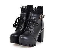 Goth Platform Chunky High Heels Ankle Boots Lace Buckle Gothic Cosplay Booties Zipper Punk Shoes Block Heel Com bat BIK er Zip Booties Comfort Ladies Boots Chunky Heels Ankle Boots (Black-01, 4.5)