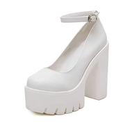 Goth Platform Crystal Ankle Strap Round Toe Pumps Hook Block Chunky Block High Heels Fashion Dress Shoes Evening Mary Jane Shoes Wrap Toe Sexy Party Dress Shoes for Women Comfy Stylish and Glaring