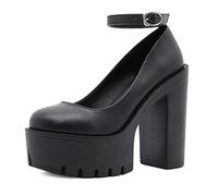Goth Platform Crystal Ankle Strap Round Toe Pumps Hook Block Chunky Block High Heels Fashion Dress Shoes Evening Mary Jane Shoes Wrap Toe Sexy Party Dress Shoes for Women Comfy Stylish and Glaring