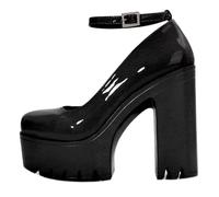 Goth Platform Crystal Ankle Strap Round Toe Pumps Hook Block Chunky Block High Heels Fashion Dress Shoes Evening Mary Jane Shoes Wrap Toe Sexy Party Dress Shoes for Women Comfy Stylish and Glaring