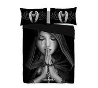 Goth Prayer Duvet Covers Set with Pillowcases for Superking Bed, Gothic Home Decor, Alternative Dark Fantasy Bedding, Artwork by Anne Stokes