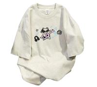 Goth Punk Oversized Tshirts Cute Kawaii Cat Print Baggy Shirts Summer Harajuku Vintage Y2K Tees Top Clothes, Grey, XL