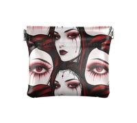 Goth Red Black Halloween Beauty Demon Women's Small Leather Change Purse Waterproof Personal Items Organizer for Women Boys Girls