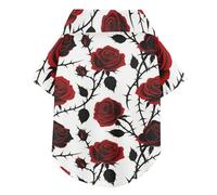 Goth Red Black Halloween Thorn Rose Summer Dog Shirt Vest Button Up Breathable Cool Pet Clothes Puppy Clothes Perfect for Everyday Wear, and Photoshoots