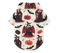 Goth Red Black Halloween Witch Pumpkin Summer Dog Polo Shirt Button Up Lightweight and Breathable Pet Outfits Apparel Tops Puppy Clothes Perfect for Everyday Wear, and Photoshoots