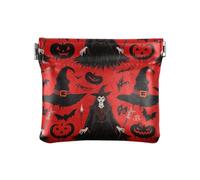 Goth Red Black Halloween Witch Pumpkin Women's Leather Coin Purse Cute Mini Makeup Bag for Woman Girl
