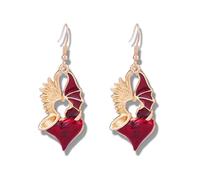 Goth Red Heart Earring for Women Queen Of Hearts Accessories Vampire Devil Wings Earring Halloween Cosplay Jewelry Valentine's Day Red Heart Earrings, Metal, No Gemstone