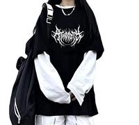 Goth Shirt Gothic Shirt Fake Two-Piece Alternative Clothing Goth Long Sleeve Top Grunge Clothes, Black02, Large