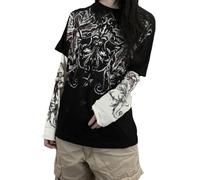 Goth Shirt Gothic Shirt Fake Two-Piece Alternative Clothing Goth Long Sleeve Top Grunge Clothes, Black, M