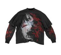 Goth Shirt Gothic Shirt Fake Two-Piece Alternative Clothing Goth Long Sleeve Top Grunge Clothes, Spider Black, Large