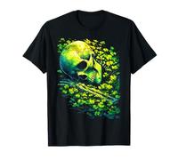 Goth Skeleton Shamrocks Forest St Patricks Day Dark Fantasy T-Shirt