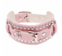 Goth Steampunk Wide Leather Bracelet Men Studded Spikes Cuff Wristbands Wide Leather Bracelet Unisex Punk Rock Biker Cuff Bangles Adjustable Gothic Jewelry Gifts Pink