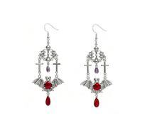 Goth Vampire Bat Earrings Vintage Gothic Blood Drop Earrings Halloween Witch Vampire Costume Accessories for Women, L, Metal, No Gemstone