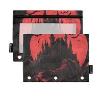 Goth Vampire Castle 3 Rings Binder Pencil Pouch Pencil Bags with Zipper 2 Pack Recycled Storage Bag Stationery Organizer Supplies