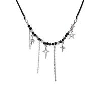 Goth Vintage Punk Harajuku Cross Pendant Beaded Rope Chain Choker Necklace For Girl Aesthetic Grunge Jewelry Accessories
