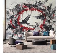Goth Wallpaper, Gothic Bird Black Red Mural Wallpaper, Goth Room Decor Wall Art for Living Room Bedroom Kitchen 200L x 150W cm