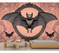 Goth Wallpaper Halloween Bat Decor Girls Bedroom Wallpaper Bat Horror Eerie Print Wall Murals for Living Room Gothic Halloween Kids Wall Paper for Bedroom Living Room Mural Poster 500X300cm