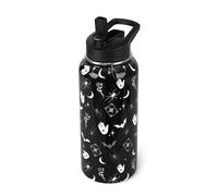 Goth Water Bottle with Straws Insulated Bottle Halloween Gothic Bats Travel Thermal Double Walled Vacuum Cup Leak Proof Stainless Steel Tumbler Witchy Decor Gifts-32 oz