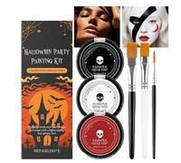 Goth White Foundation, Black White Red Professional Face Body Paint with Brushes, Makeup for Women Men Stage Performance Halloween Party Cosplay Events