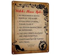 Goth Witch's House Rules Metal Sign - Enchanting Black Cat Tin Poster, Vintage Witchcraft Wall Art for Halloween & Home Decor, Gift for Women 8x6 Inches