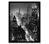 Gotham City Black White Cityscape Concept Art Framed Art Print Artery8 Black W12 inch x H16 inch