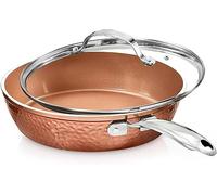 Gotham Steel 12 Inch Nonstick Fry Pan with Lid - Hammered Copper Collection, Premium Aluminum Cookware with Stainless Steel Handles, Induction Plate for Even Heating, Dishwasher and Oven Safe