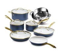 Gotham Steel 12 Pc Ceramic Pots and Pans Set Non Stick, Kitchen Cookware Sets, Pot and Pan Set, Ceramic Cookware Set, Non Toxic Cookware Set, Non Stick Pots and Pan Set, Dishwasher Safe - Cream Navy…