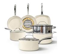 Gotham Steel 12 Piece Ceramic Non Stick Saucepans and Pans Set with Steamer for Kitchen, Non-Toxic, PFOA Free, Premium Handles, Oven and Dishwasher Safe