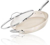 GOTHAM STEEL 14 Inch Non Stick Frying Pans with Lid, Large Frying Pans Nonstick with Lid, Non Toxic Ceramic Pan Skillet, Nonstick Frying Pan, Induction Pan, Oven/Dishwasher Safe - Cream Hammered
