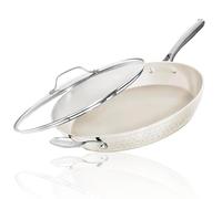 GOTHAM STEEL 14 Inch Non Stick Frying Pans with Lid, Large Frying Pans Nonstick with Lid, Non Toxic Ceramic Pan Skillet, Nonstick Frying Pan, Induction Pan, Oven/Dishwasher Safe - Cream Hammered