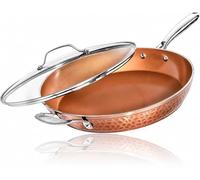Gotham Steel 14 Inch Nonstick Fry Pan with Lid - Hammered Copper Collection, Premium Aluminum Cookware with Stainless Steel Handles Dishwasher and Oven Safe