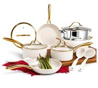 GOTHAM STEEL 15 Pc Pots and Pans Set Non Stick Cookware Set, Pot and Pan Set, Kitchen Cookware Sets, Ceramic Cookware Set, Dishwasher Safe, Non Toxic, Cream White