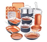 GOTHAM STEEL 1922 Durable Complete Kitchen Cookware + Bakeware Set | Nonstick Ceramic Copper Coating Pans, Skillets, Stock Pots, Deep Square Fry Basket, Cookie Sheet, Aluminum, 1 quarts, Graphite