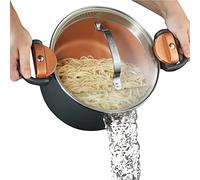 Gotham Steel 5 Quart Stock Multipurpose Pasta Pot with Strainer Lid and Twist and Lock Handles, Nonstick Ceramic Surface Makes for Effortless Cleanup with Tempered Glass Lid, Dishwasher Safe, Graphite