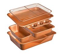 Gotham Steel 7154 6 Piece Non-Stick Bakeware Set Includes Baking, Cookie Sheet, Loaf Pan, Muffin Tin and More with Premier Ti-Cerama Copper Coating 100% PFOA Free, Aluminum, Graphite