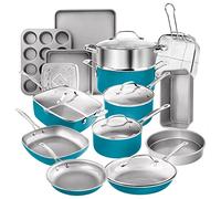 Gotham Steel 7528 Pots and Pans Aqua 20 Piece Pots & Pans, Nonstick Ceramic Cookware + Bakeware Sets - Skillets, Stockpots, Cookie Sheets and More, 100% PFOA Free, Aluminum, Ocean Blue