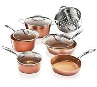 Gotham Steel Hammered 15 Pc Ceramic Cookware Set Nonstick, Deep Copper Pots and Pans Set Non Stick with Induction Cookware, Cooking Utensils & Steamer, Non Toxic PFOA PFOS Free, Oven & Dishwasher Safe