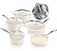 Gotham Steel Hammered 15 Pc Ceramic Cookware Set Nonstick, Pots and Pans Set Non Stick with Induction Cookware, Cooking Utensils & Steamer, Non Toxic PFOA PFOS Free, Oven & Dishwasher Safe
