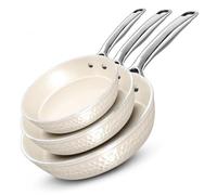 Gotham Steel Hammered 3 Pc Nonstick Frying Pans Set, Navy Gold