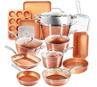 Gotham Steel Hammered Copper Collection - 20 Piece Premium Cookware and Bakeware Set with Nonstick Copper Coating, Includes Skillets, Stock Pots