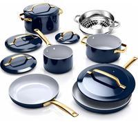 Gotham Steel Modern 11 Pc Ceramic Cookware Set, Elegantly Designed Pots and Pans Set Non Stick with Steamer, Induction Bottom, Premium Stay Cool Handles, Non Toxic PFOA Free, Oven & Dishwasher Safe