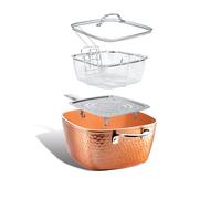 GOTHAM STEEL Nonstick Square Deep Frying Pan, 9.5” Large Cooking Pan with Ceramic Nonstick Coating, Deep Fryer Pot with Basket, 4 Pc Titanium Ceramic with Lid, Basket & Steamer Tray, Dishwasher Safe