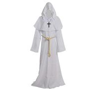 Gothden Medieval Renaissance Friar Cowl Robe Hooded Monk Robe Costume White