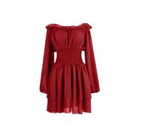 Gothden Womens Renaissance Tops Off The Shoulder Long Sleeve Medieval Smocked Pirate Blouse Halloween Victorian Dress Red