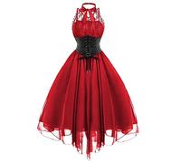Gothden Women's Sleeveless Gothic Lace Dress 80s Fancy Dress Corset Halter Lace Swing Cocktail