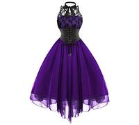 Gothden Women's Sleeveless Gothic Lace Dress 80s Fancy Dress Corset Halter Lace Swing Cocktail