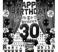Gothic 30th Birthday Decorations Black - Funeral for My Youth 30th Birthday, Death to My Twenties Banner, Rip 20s Sash, Foil Curtain Balloon Cake Toppers Stickers, Funny Party Supplies for Him and Her